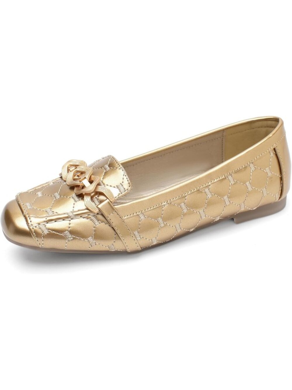 Women's Gold Casual Comfort Penny Loafers Slip On Classic Ballet Flat Work Shoes